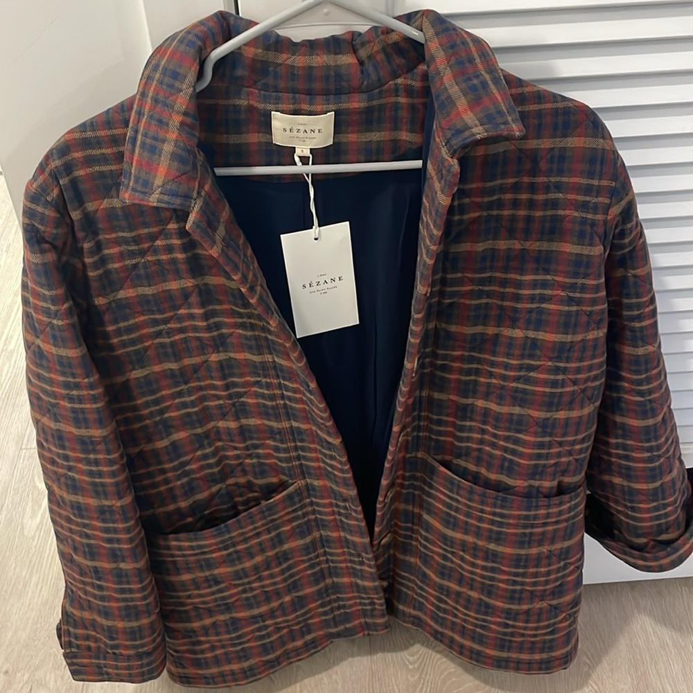 Sezane Will Jacket (S) - Ivan Burgandy Tartan NWT!